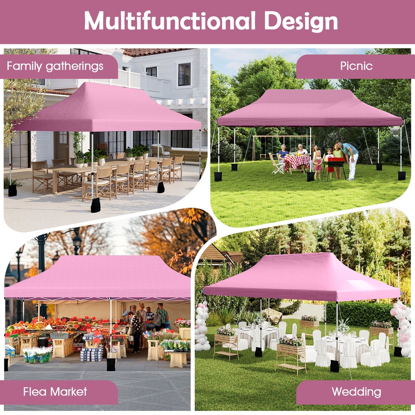 10 X 20 FT Pop up Canopy Tent Foldable Portable Outdoor Gazebo with Carry Bag-Pink Kids Crystal