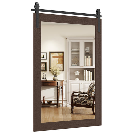 Rustic Wood Frame Barn Door Style Farmhouse Wall Mirror-Walnut Kids Crystal
