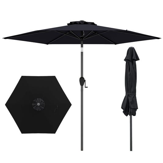 7.5 feet Outdoor Patio Heavy Duty Market Umbrella with Push Button Tilt-Black Kids Crystal