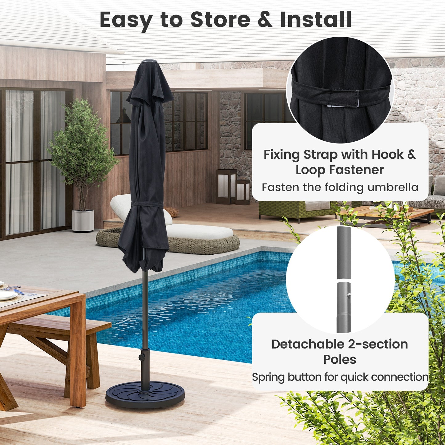 7.5 feet Outdoor Patio Heavy Duty Market Umbrella with Push Button Tilt-Black Kids Crystal