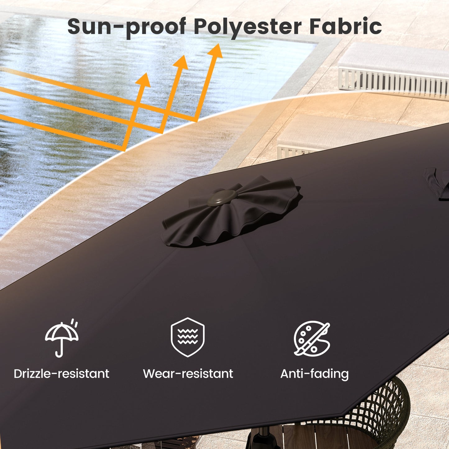 7.5 feet Outdoor Patio Heavy Duty Market Umbrella with Push Button Tilt-Black Kids Crystal