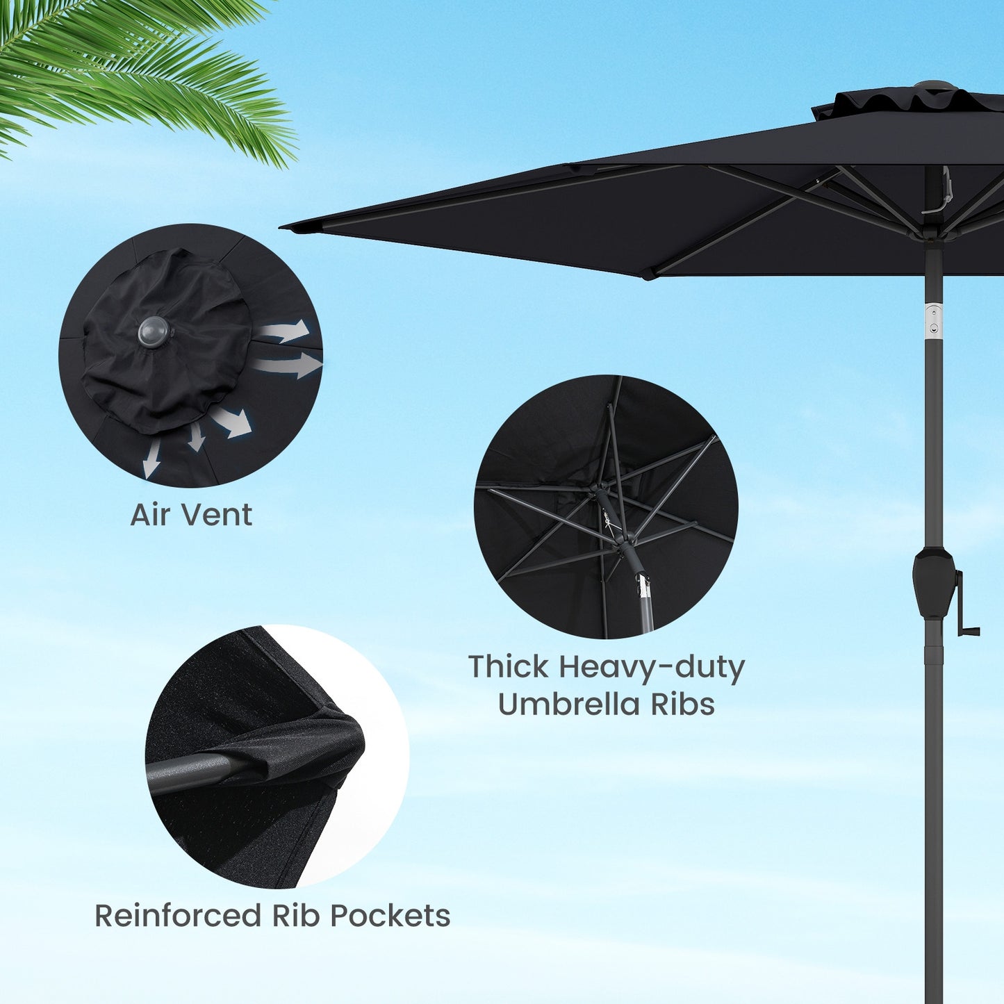 7.5 feet Outdoor Patio Heavy Duty Market Umbrella with Push Button Tilt-Black Kids Crystal
