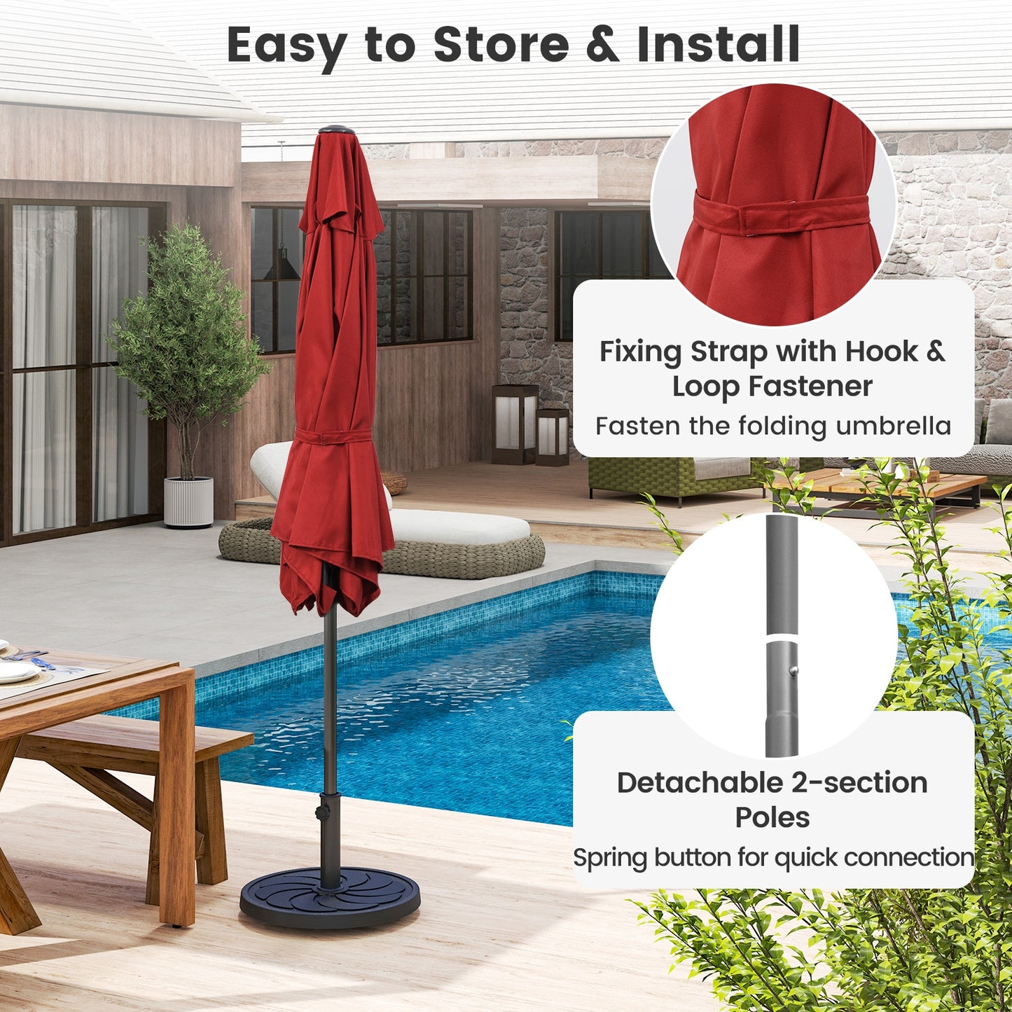 7.5 feet Outdoor Patio Heavy Duty Market Umbrella with Push Button Tilt-Burgundy Kids Crystal