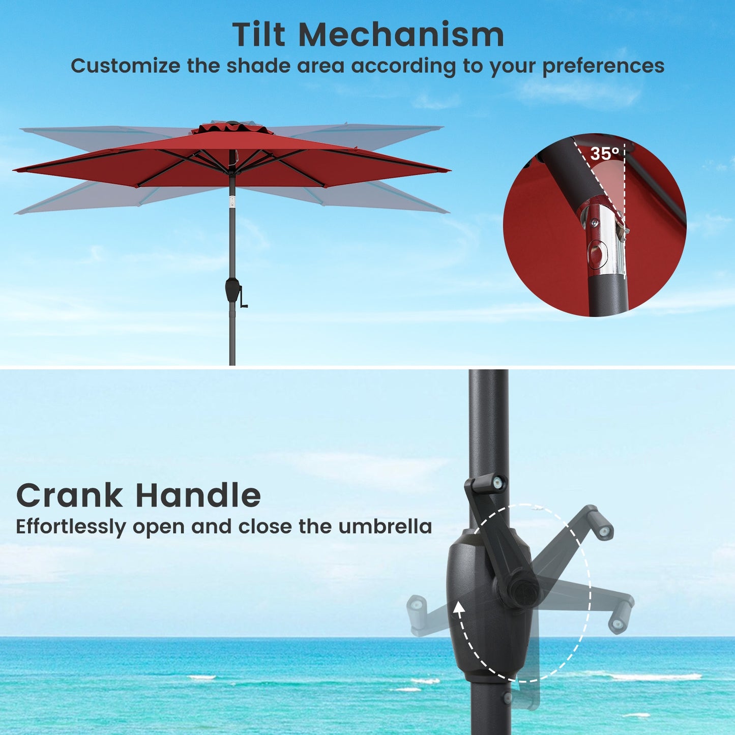 7.5 feet Outdoor Patio Heavy Duty Market Umbrella with Push Button Tilt-Burgundy Kids Crystal