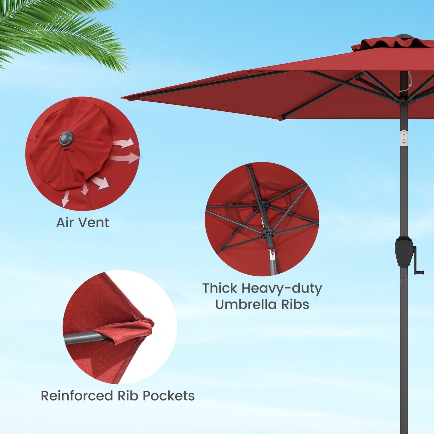 7.5 feet Outdoor Patio Heavy Duty Market Umbrella with Push Button Tilt-Burgundy Kids Crystal