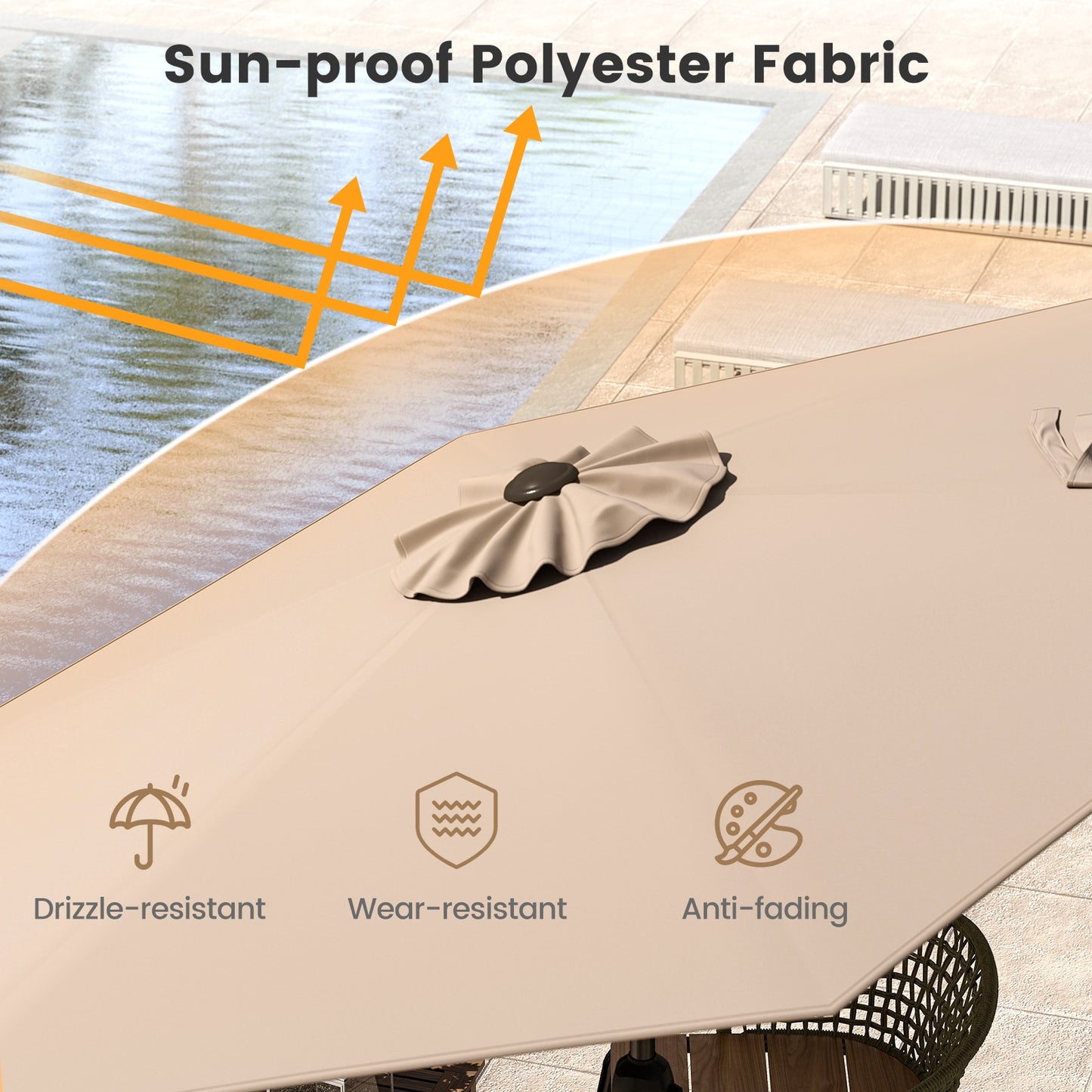 7.5 feet Outdoor Patio Heavy Duty Market Umbrella with Push Button Tilt-Tan Kids Crystal