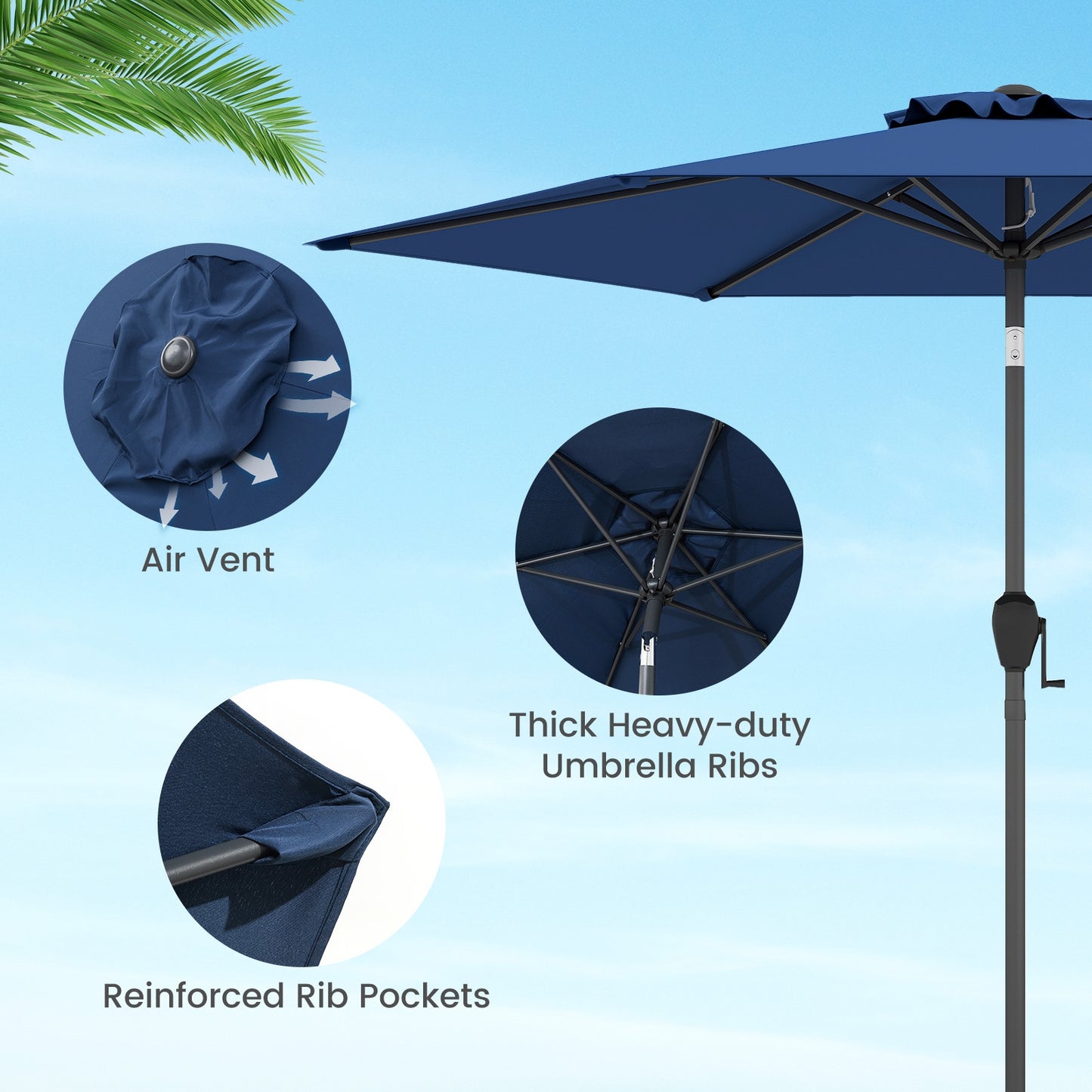 7.5 feet Outdoor Patio Heavy Duty Market Umbrella with Push Button Tilt-Navy Kids Crystal
