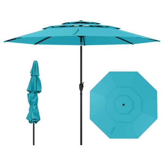 10 ft 3-tier Vented Patio Umbrella with Push Button Tilt-Green Kids Crystal