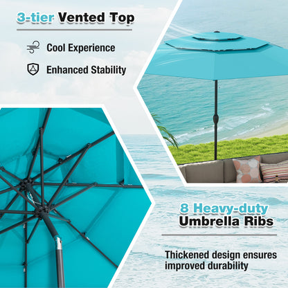 10 ft 3-tier Vented Patio Umbrella with Push Button Tilt-Green