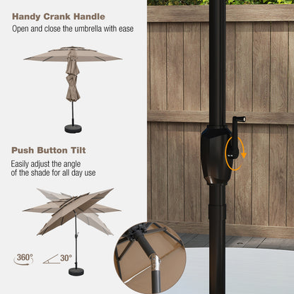 10 ft 3-tier Vented Patio Umbrella with Push Button Tilt-Brown