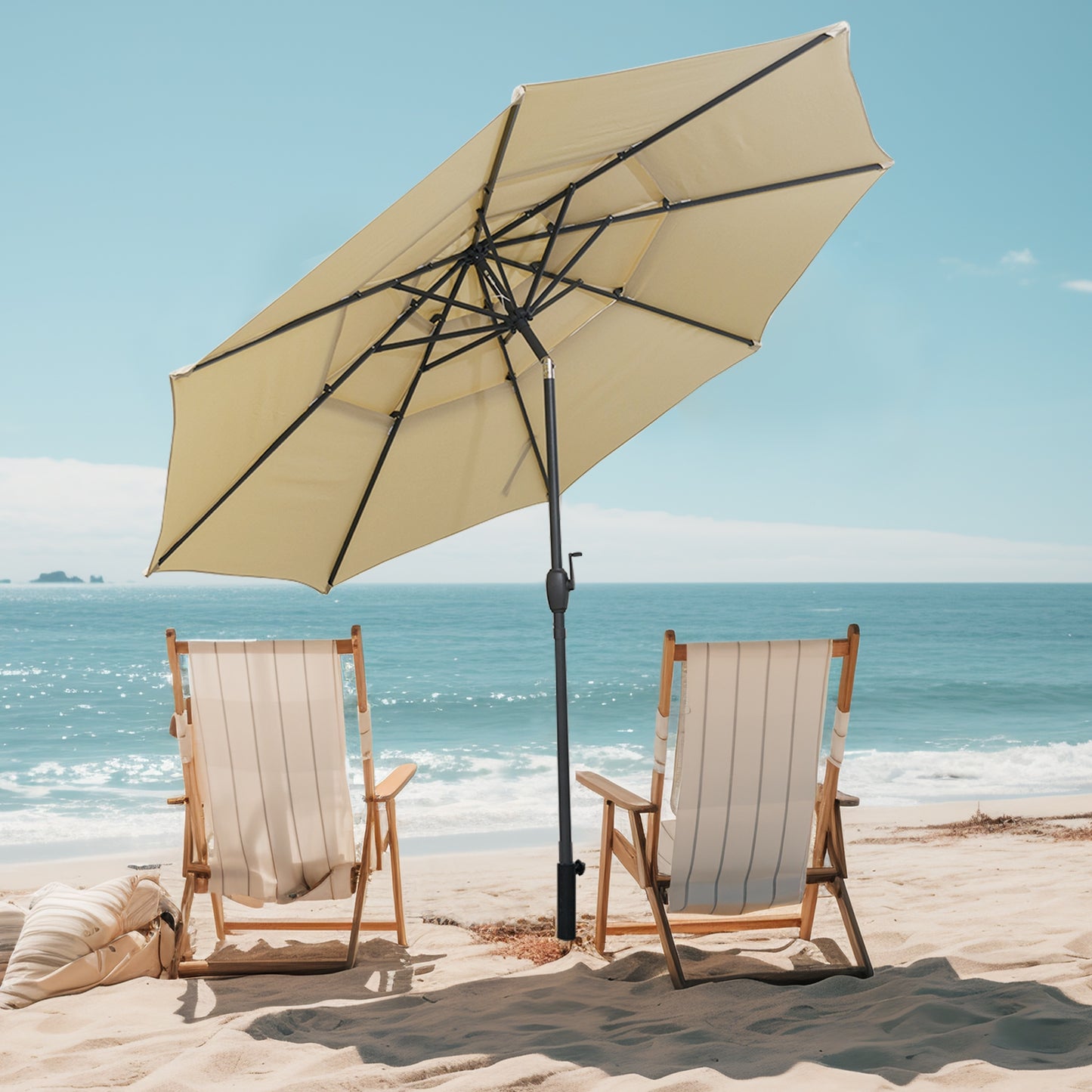 10 ft 3-tier Vented Patio Umbrella with Push Button Tilt-Beige Kids Crystal