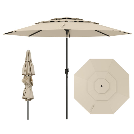 10 ft 3-tier Vented Patio Umbrella with Push Button Tilt-Beige Kids Crystal