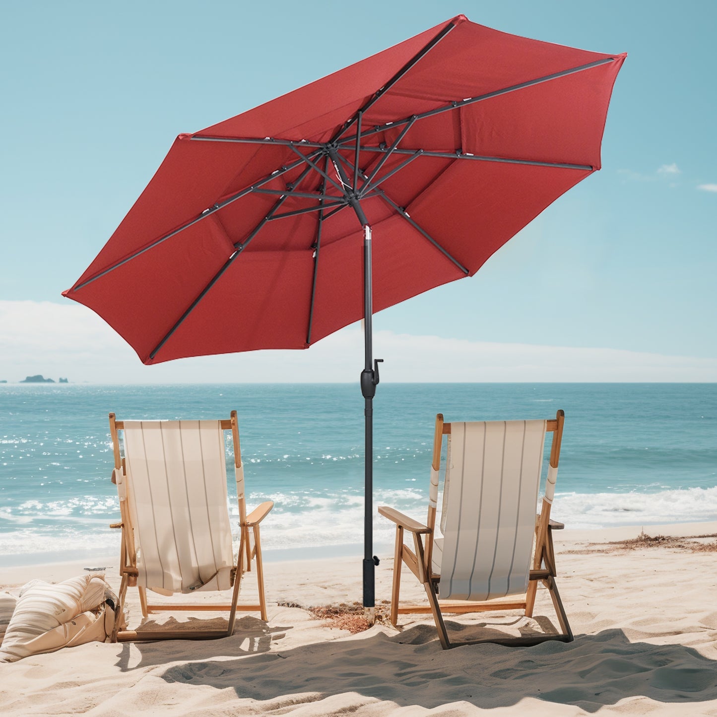 10 ft 3-tier Vented Patio Umbrella with Push Button Tilt-Red Kids Crystal