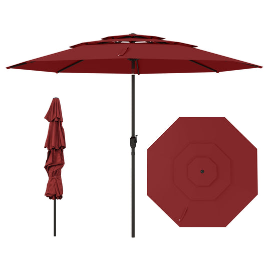 10 ft 3-tier Vented Patio Umbrella with Push Button Tilt-Red Kids Crystal
