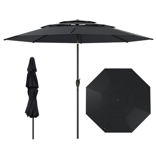 10 ft 3-tier Vented Patio Umbrella with Push Button Tilt-Black Kids Crystal