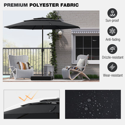 10 ft 3-tier Vented Patio Umbrella with Push Button Tilt-Black