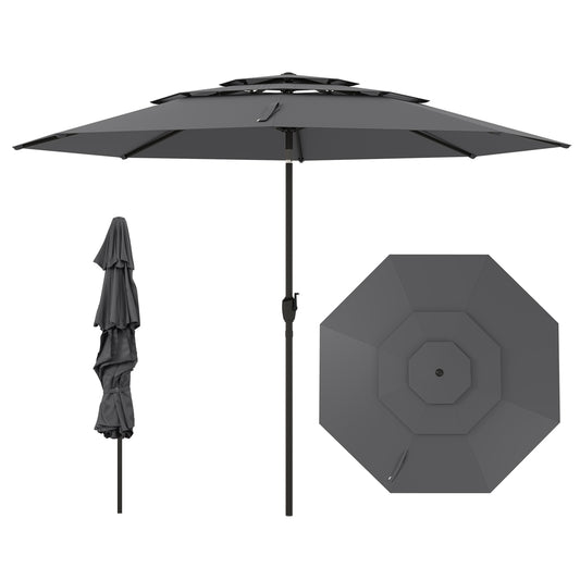 10 ft 3-tier Vented Patio Umbrella with Push Button Tilt-Gray Kids Crystal