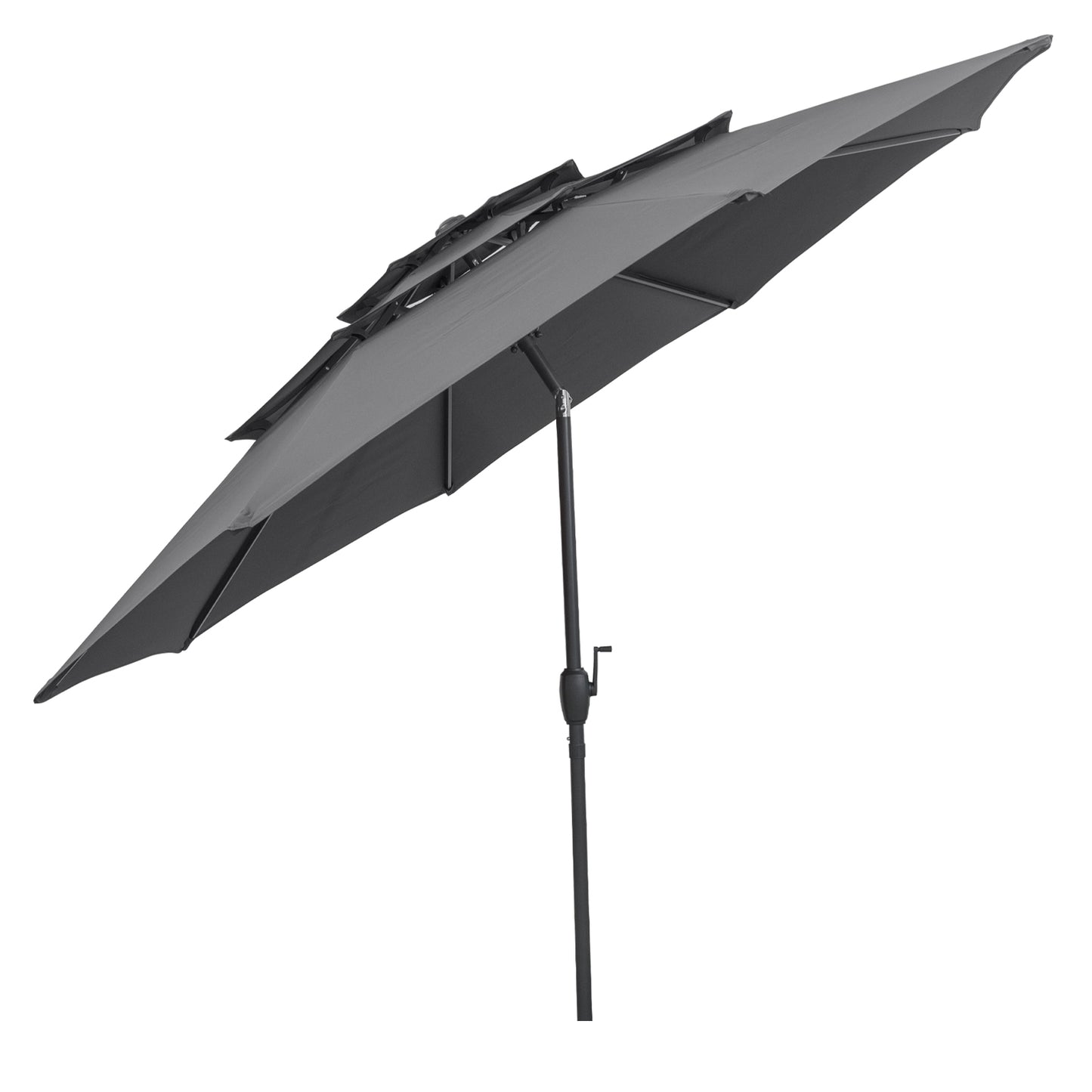 10 ft 3-tier Vented Patio Umbrella with Push Button Tilt-Gray Kids Crystal