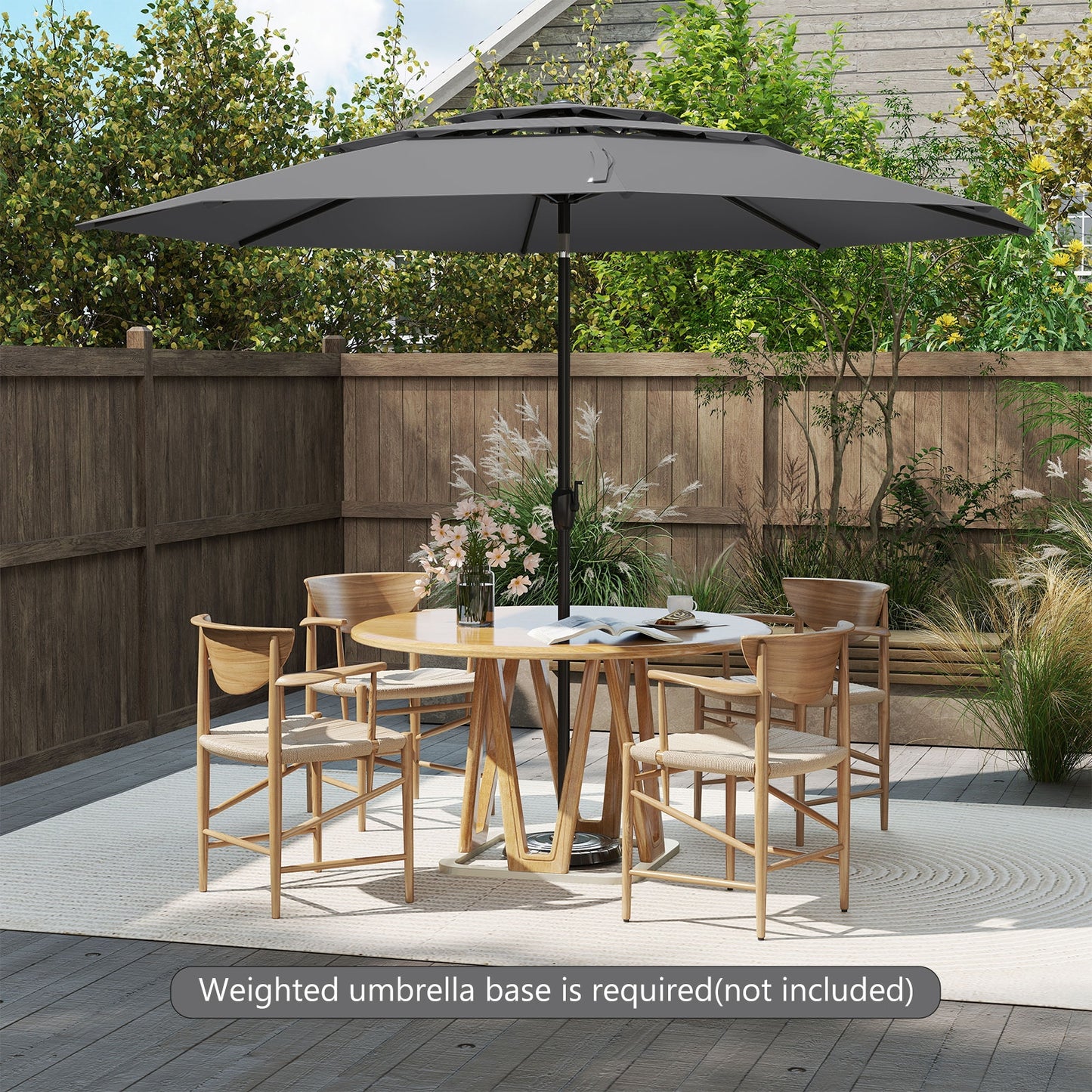 10 ft 3-tier Vented Patio Umbrella with Push Button Tilt-Gray Kids Crystal