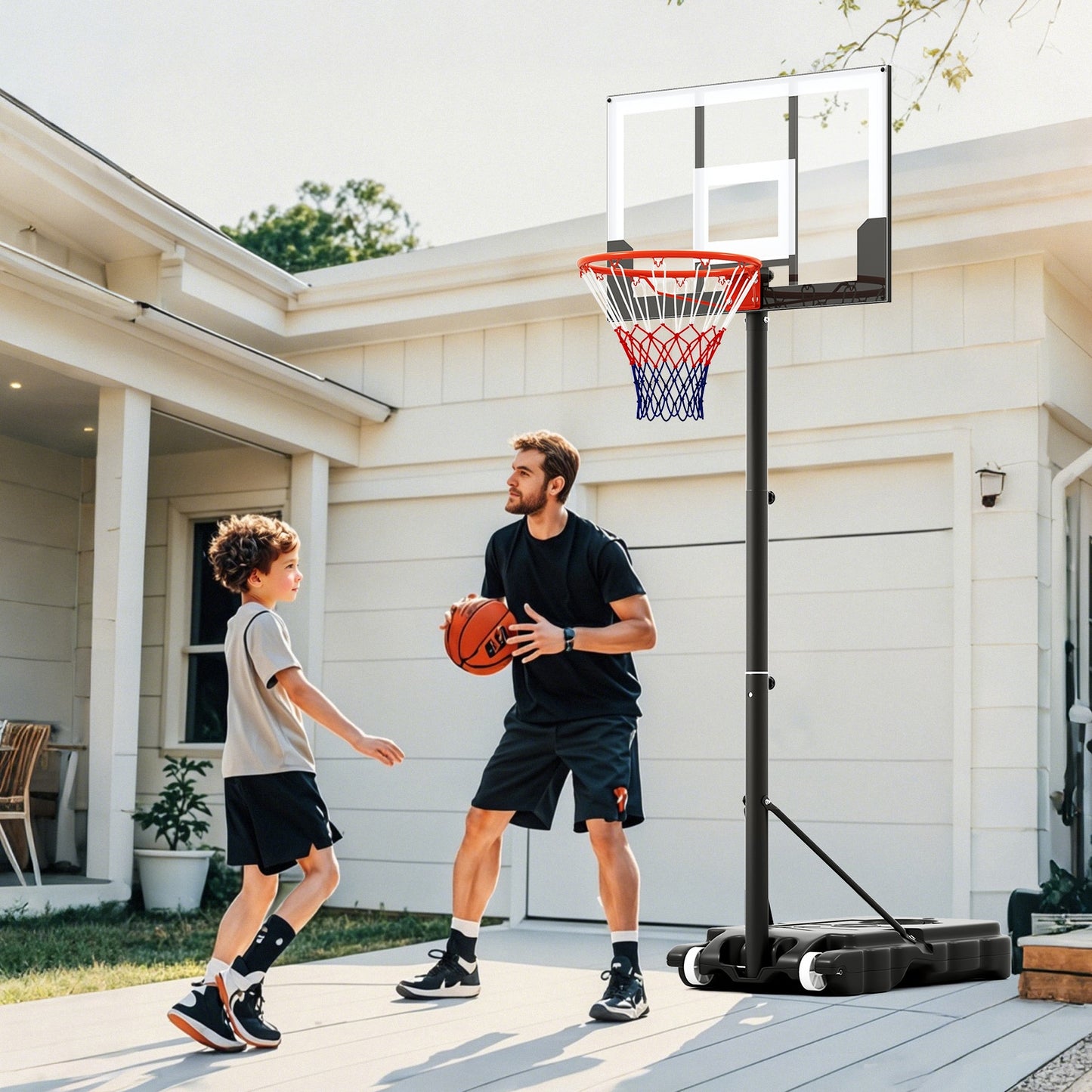 3.3-7 Feet Portable Adjustable Outdoor Kids Basketball Hoop Goal System-White Kids Crystal