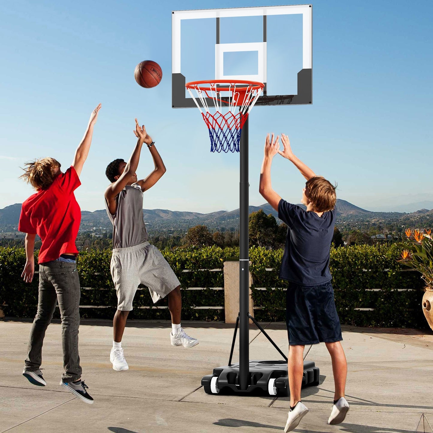 3.3-7 Feet Portable Adjustable Outdoor Kids Basketball Hoop Goal System-White Kids Crystal