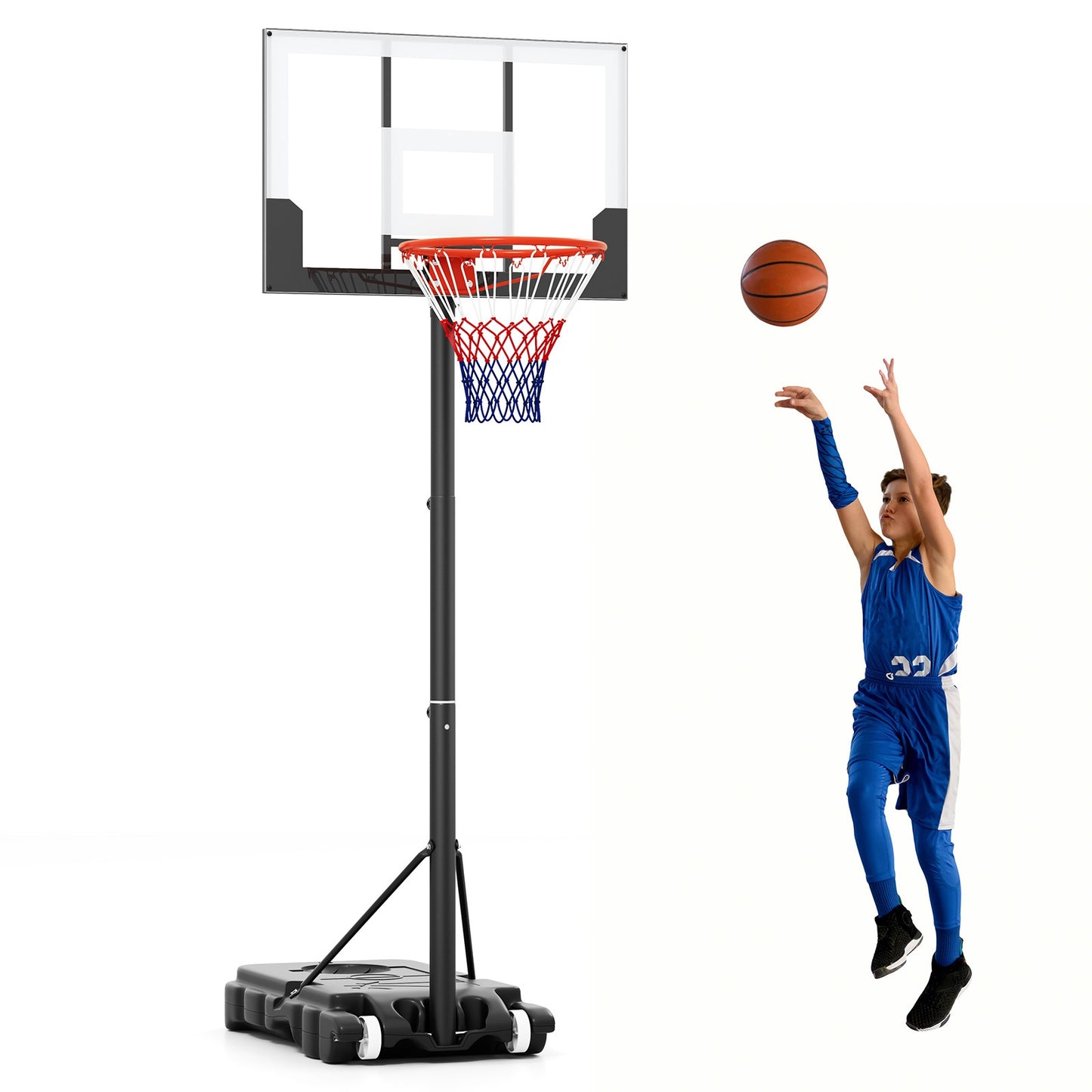 3.3-7 Feet Portable Adjustable Outdoor Kids Basketball Hoop Goal System-White Kids Crystal
