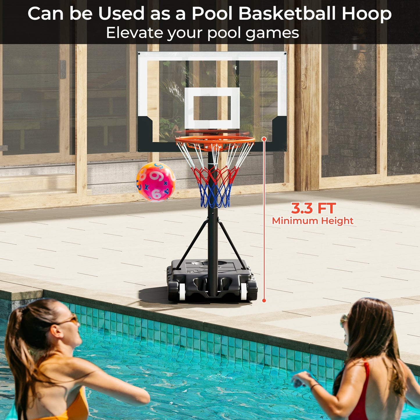 3.3-7 Feet Portable Adjustable Outdoor Kids Basketball Hoop Goal System-White Kids Crystal