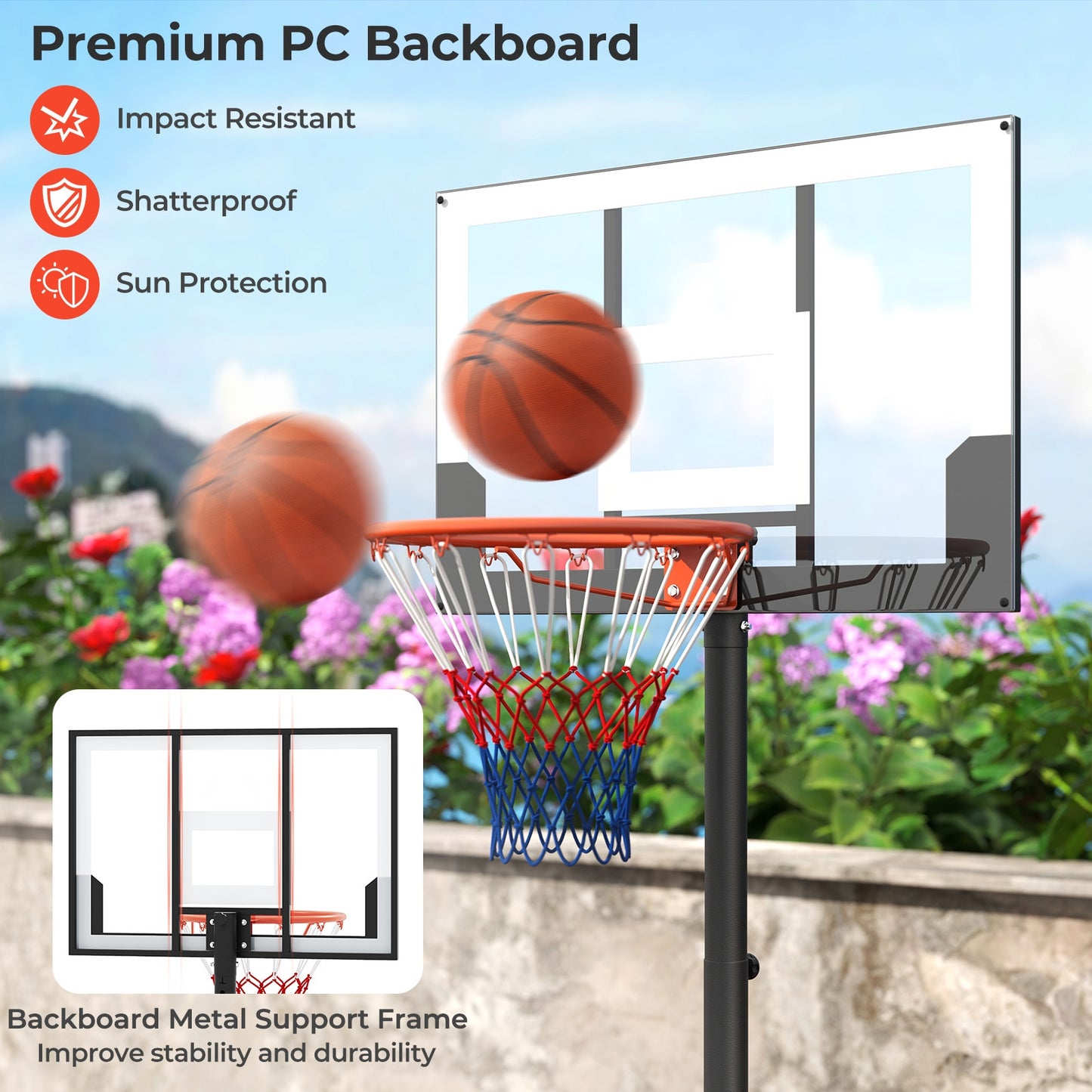 3.3-7 Feet Portable Adjustable Outdoor Kids Basketball Hoop Goal System-White Kids Crystal