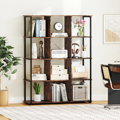 12-Cube Bookcase with 2 Anti-tipping Kits for Living Room-Rustic Brown