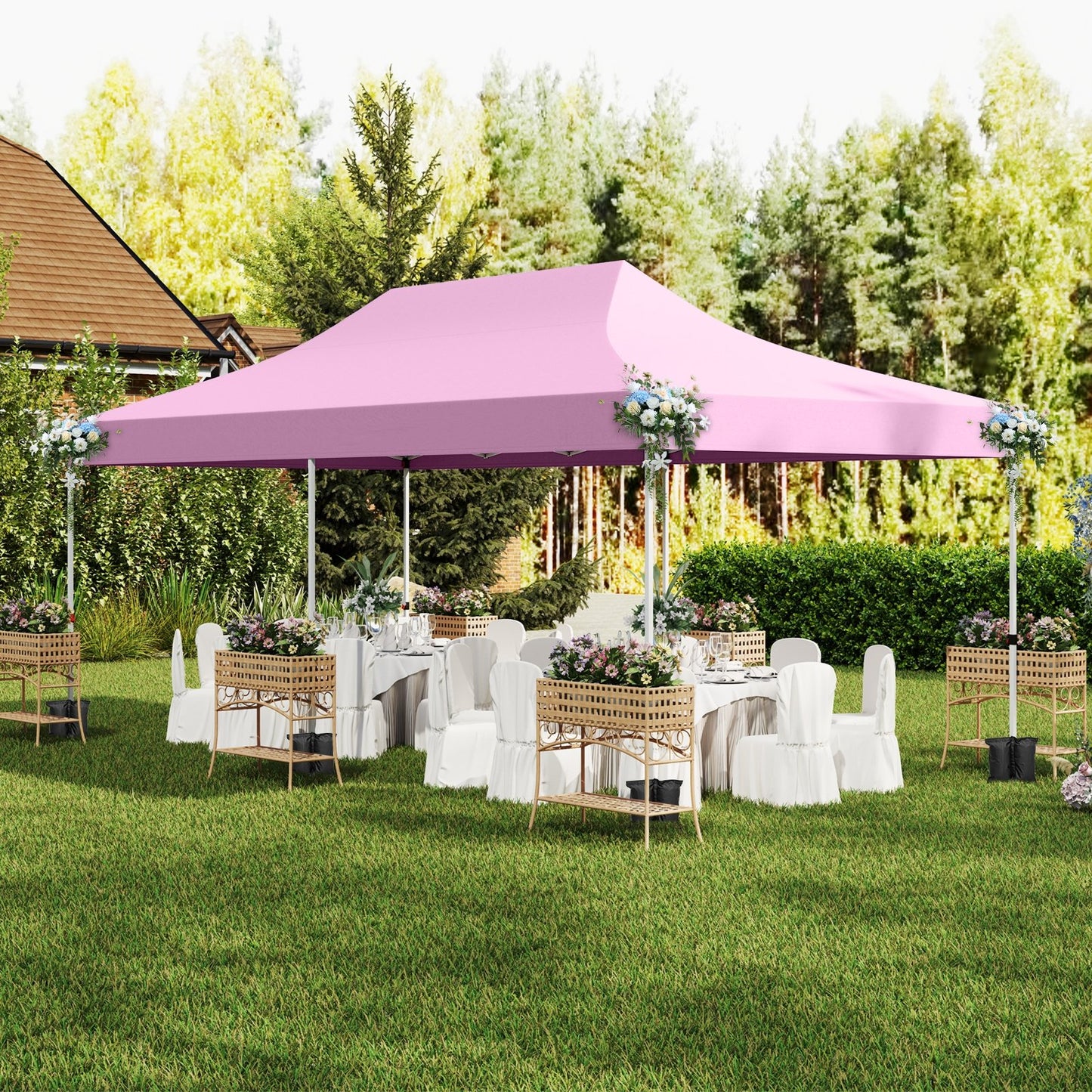 10 x 20 Feet Pop up Canopy with 6 Sidewalls Windows and Carrying Bag-Pink Kids Crystal