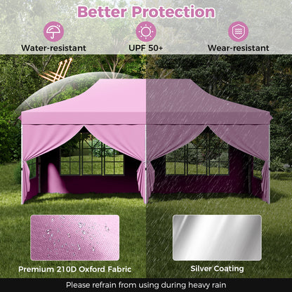 10 x 20 Feet Pop up Canopy with 6 Sidewalls Windows and Carrying Bag-Pink