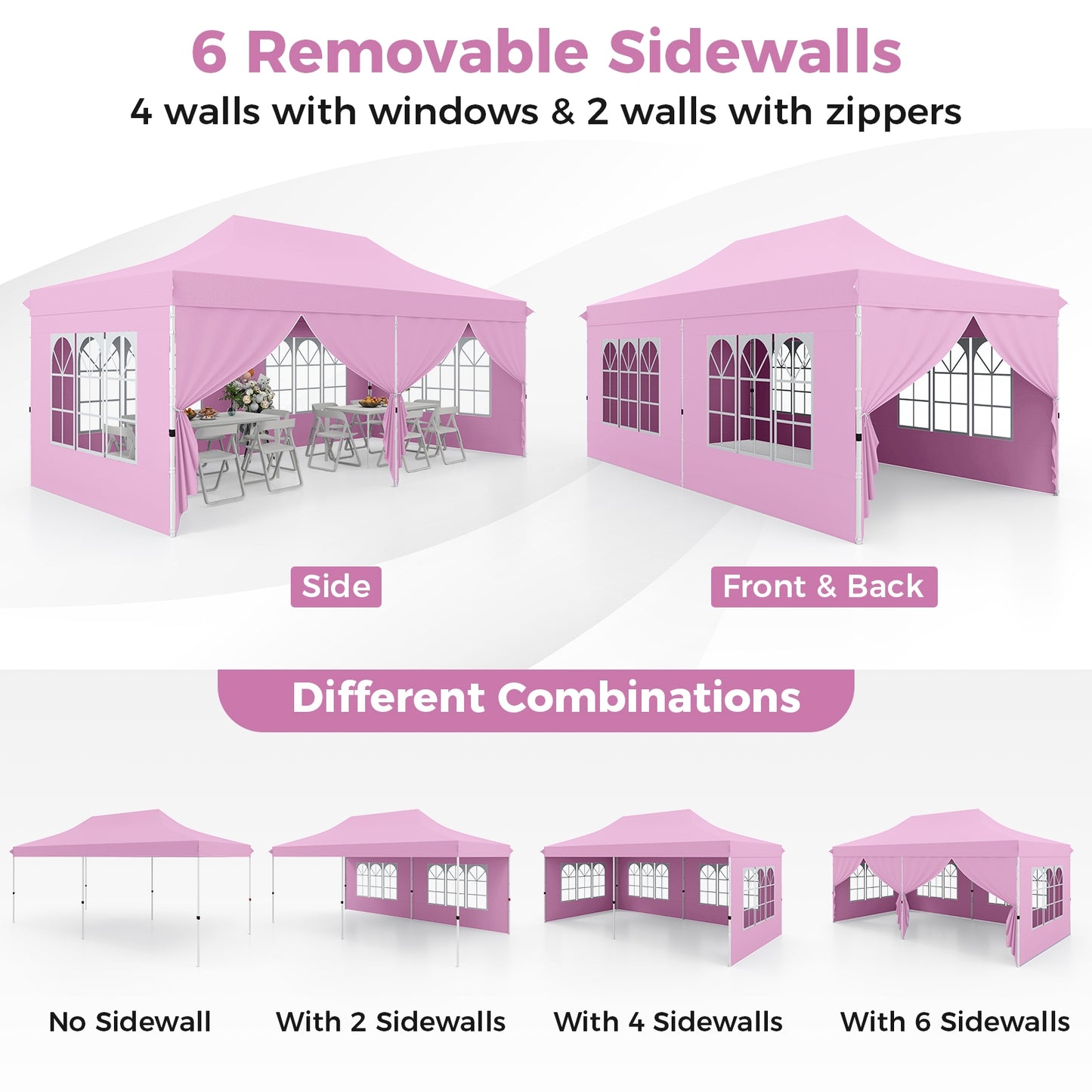 10 x 20 Feet Pop up Canopy with 6 Sidewalls Windows and Carrying Bag-Pink Kids Crystal