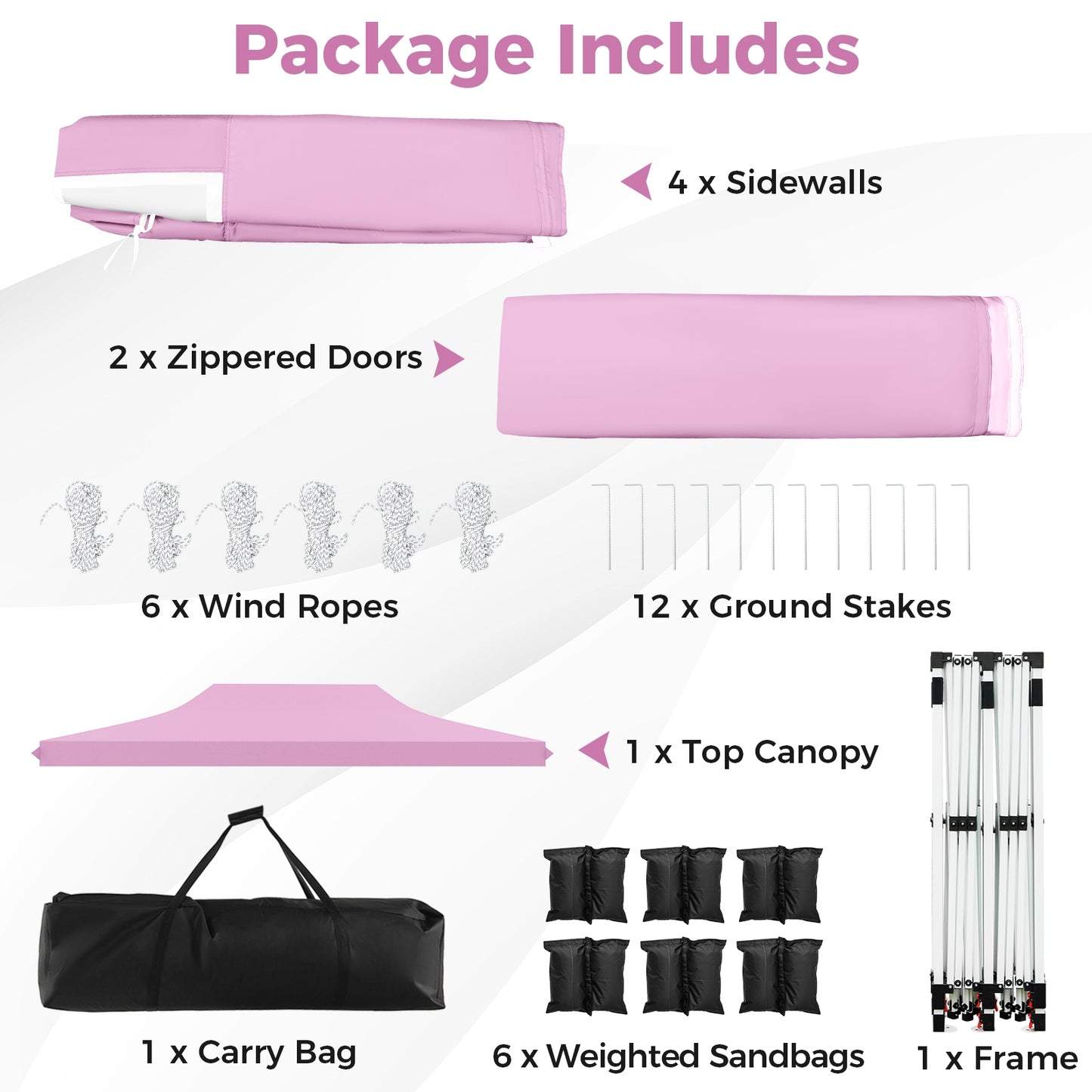 10 x 20 Feet Pop up Canopy with 6 Sidewalls Windows and Carrying Bag-Pink Kids Crystal