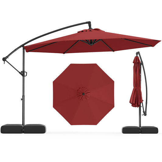 10 Feet Offset Hanging Umbrella with Base Patio Cantilever Umbrella with Tilt-Red Kids Crystal