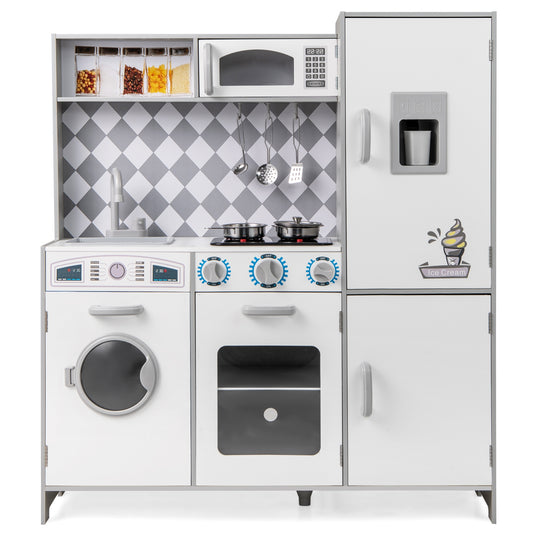 Pretend Play Kitchen for Kids Aged 3+ with Real Sounds and Lights-White Kids Crystal