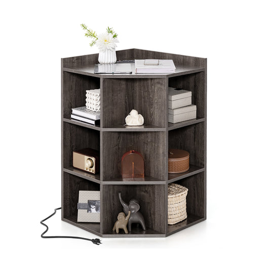 3-Tier Corner Cabinet with Charging Station for Bedroom-Gray Kids Crystal
