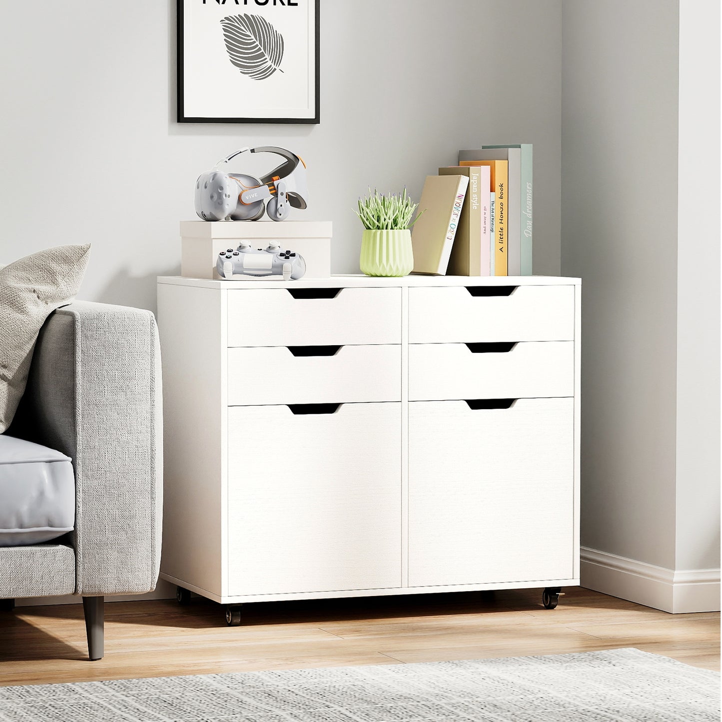 4 Drawer File Cabinet with Wheels for Home Office Organization-White Kids Crystal