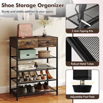 Coat Rack Shoe Stand Set 5-Tier Shoe Rack with Wall-Mounted Coat Hanger-Brown