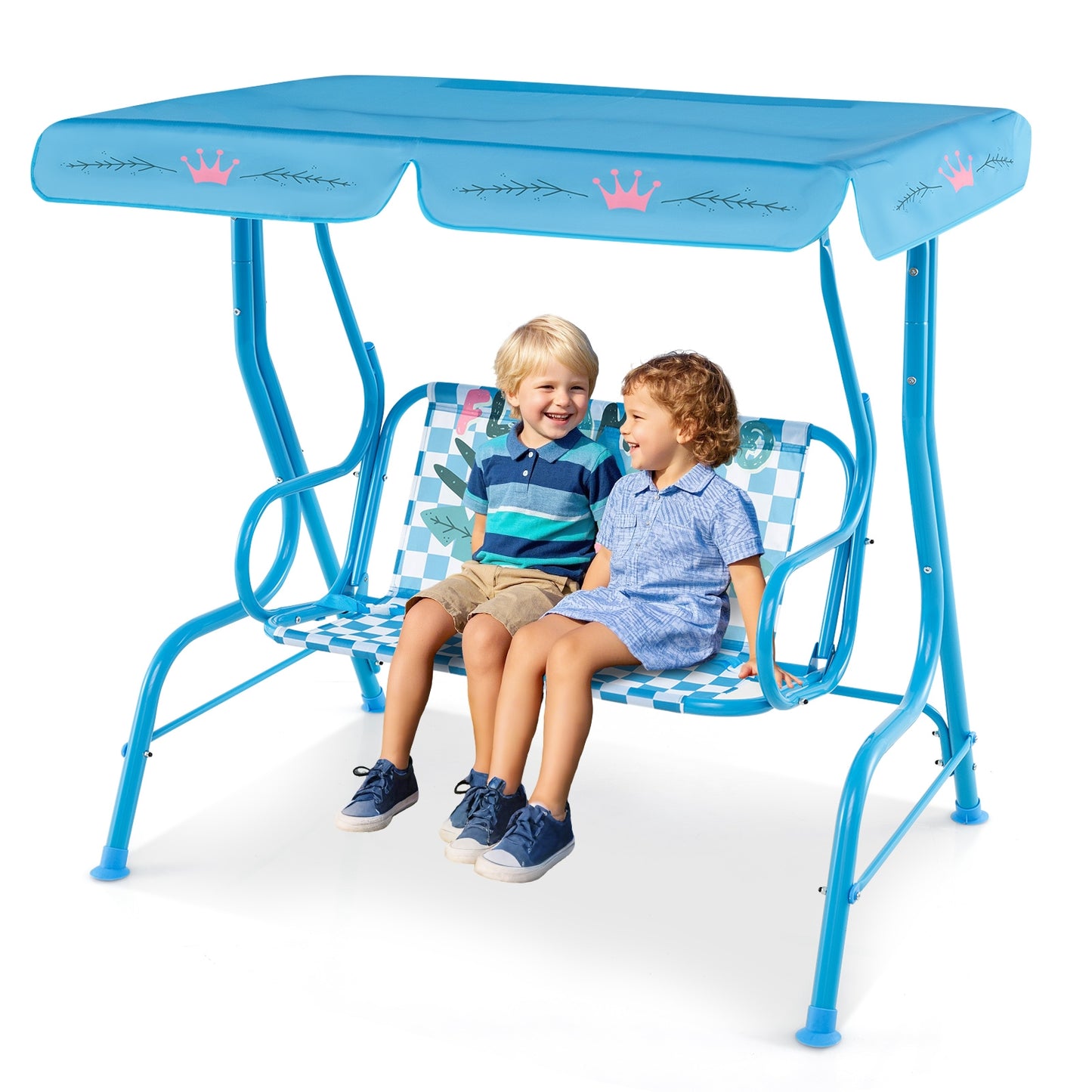 2-Seater Kids Patio Swing with Metal Stand and Adjustable Canopy-Navy Kids Crystal