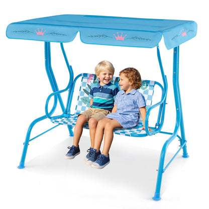 2-Seater Kids Patio Swing with Metal Stand and Adjustable Canopy-Navy