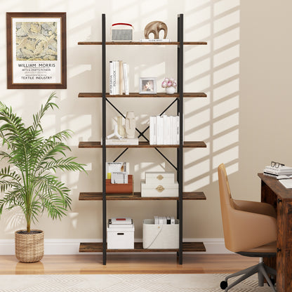 5-Tier 62 Inch Tall Vintage Industrial Bookcase with Open Storage Shelves-Rustic Brown