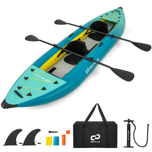Inflatable 2-person Kayak Set with Aluminium Oars and Repair Kit-Green