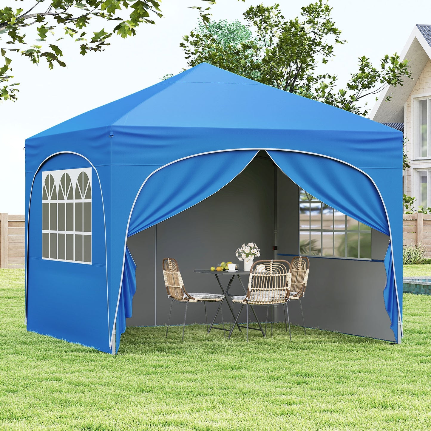 10 X 10 FT Pop up Canopy Tent with 4 Removable Sidewall-Blue Kids Crystal