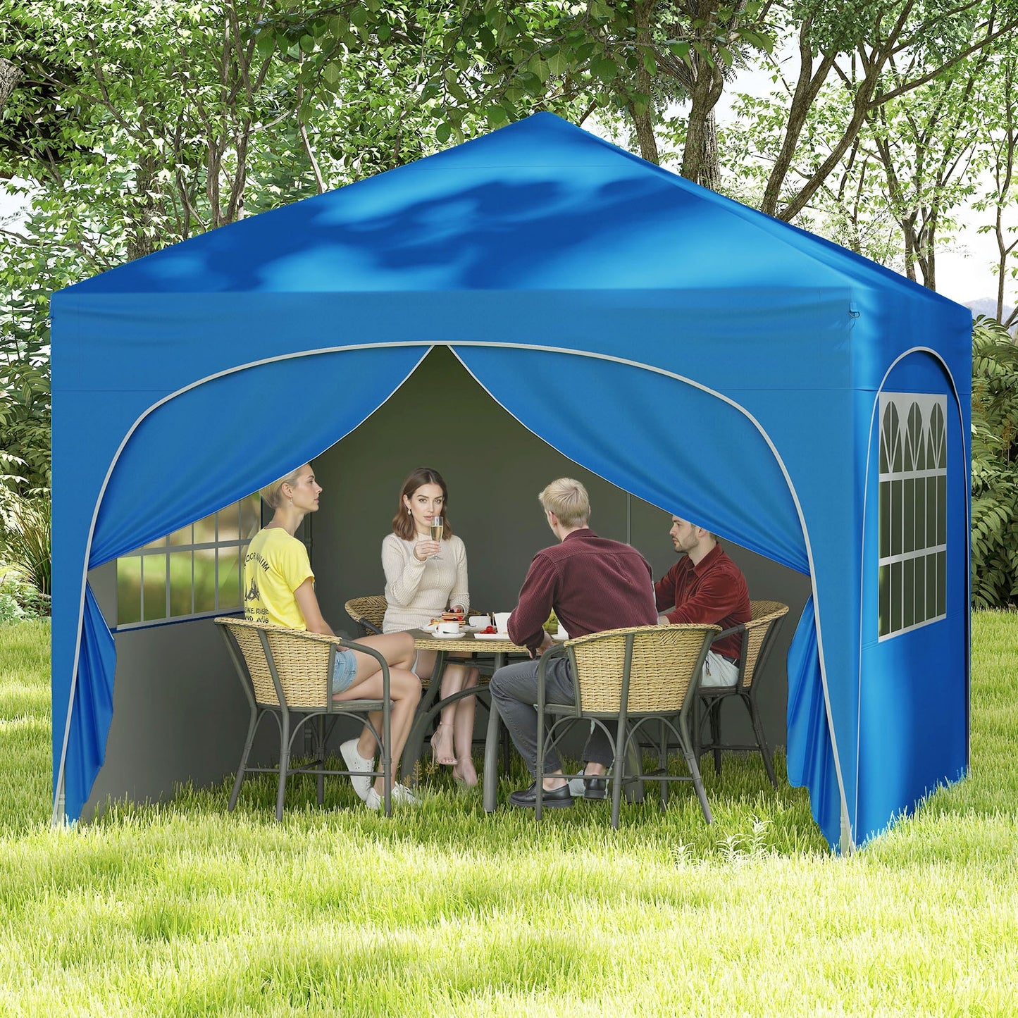10 X 10 FT Pop up Canopy Tent with 4 Removable Sidewall-Blue Kids Crystal