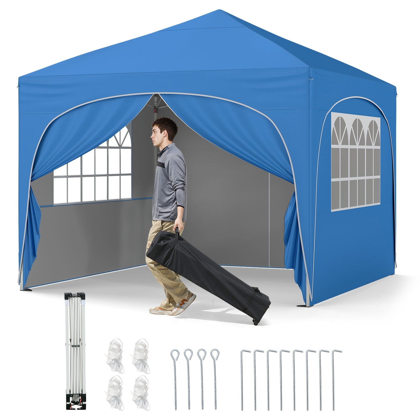 10 X 10 FT Pop up Canopy Tent with 4 Removable Sidewall-Blue Kids Crystal