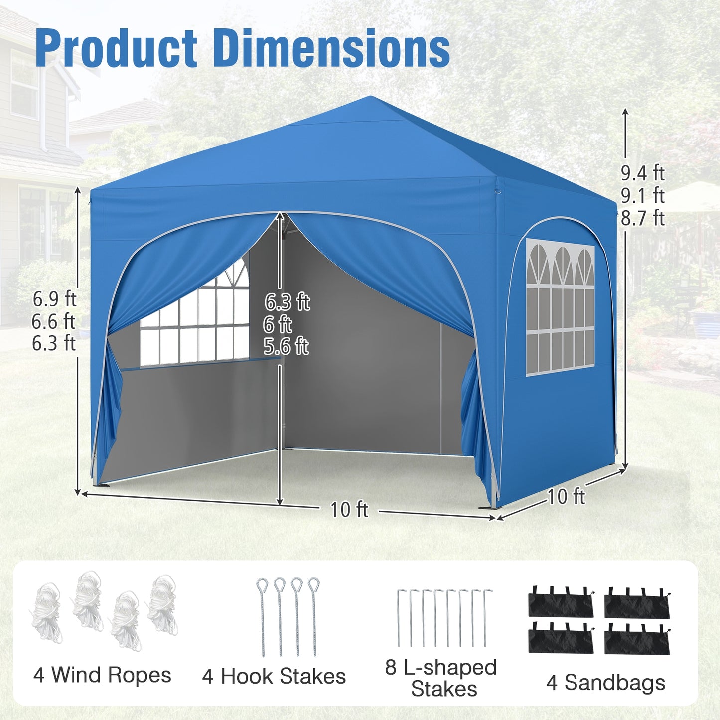 10 X 10 FT Pop up Canopy Tent with 4 Removable Sidewall-Blue Kids Crystal