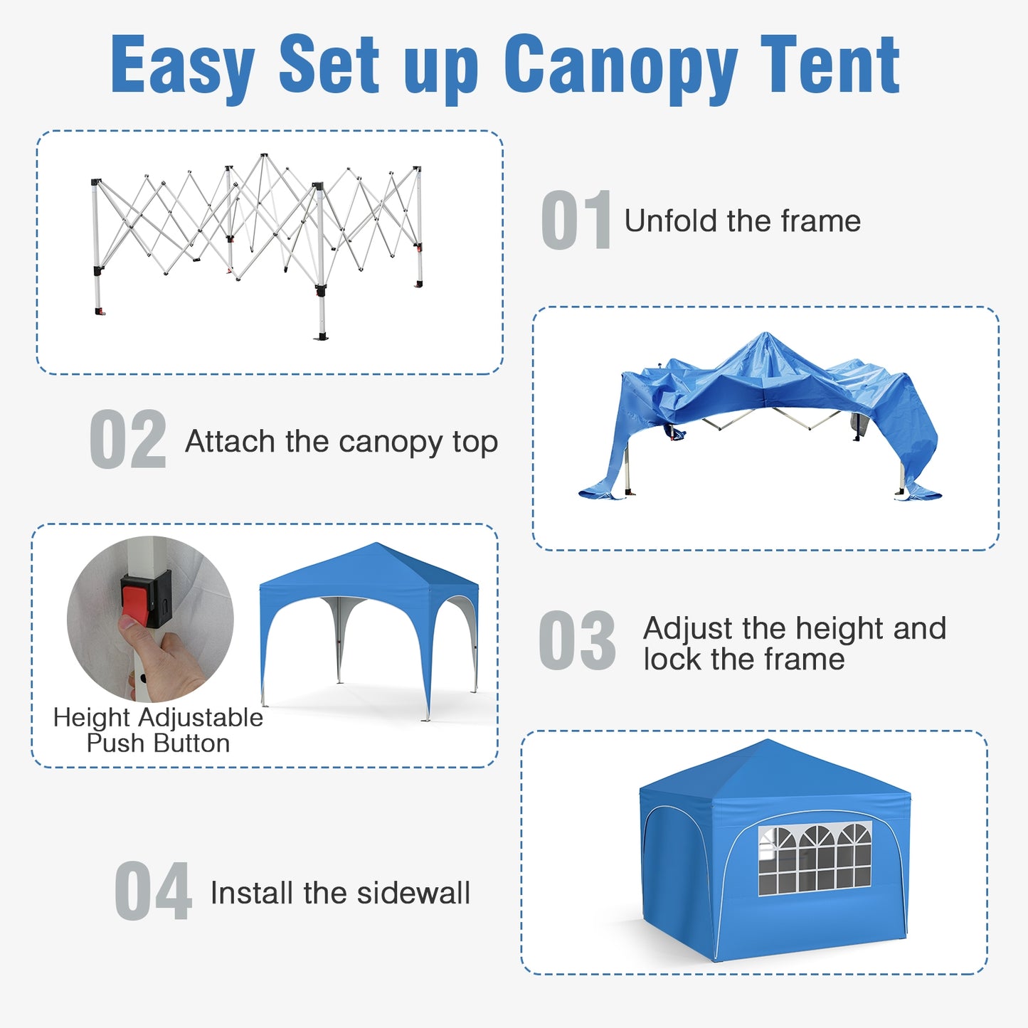 10 X 10 FT Pop up Canopy Tent with 4 Removable Sidewall-Blue Kids Crystal