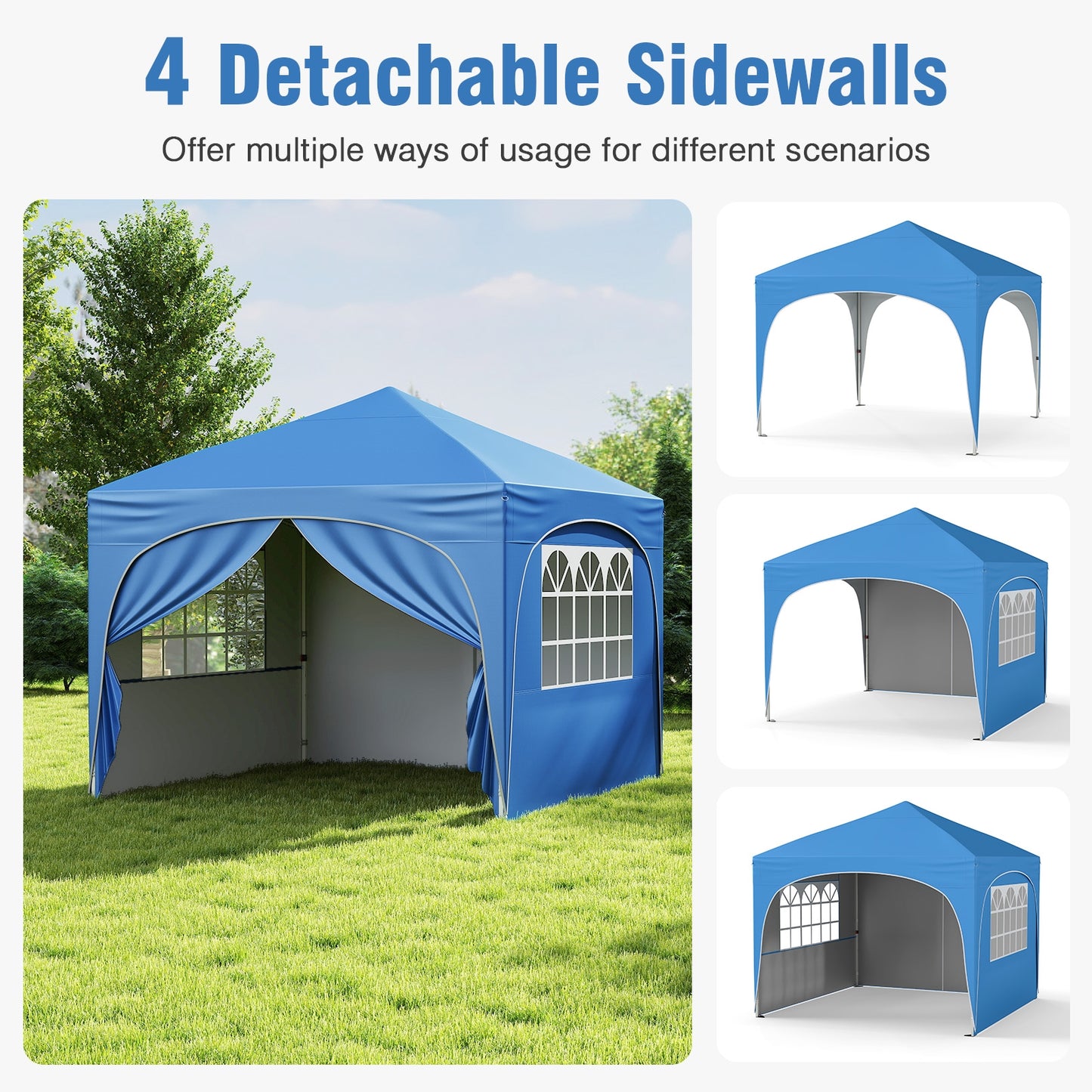 10 X 10 FT Pop up Canopy Tent with 4 Removable Sidewall-Blue Kids Crystal
