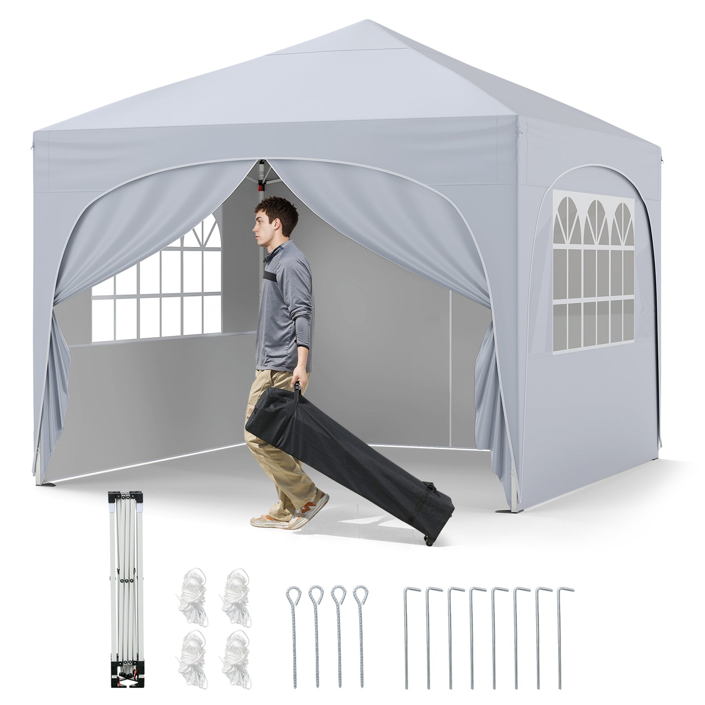 10 X 10 FT Pop up Canopy Tent with 4 Removable Sidewall-White Kids Crystal