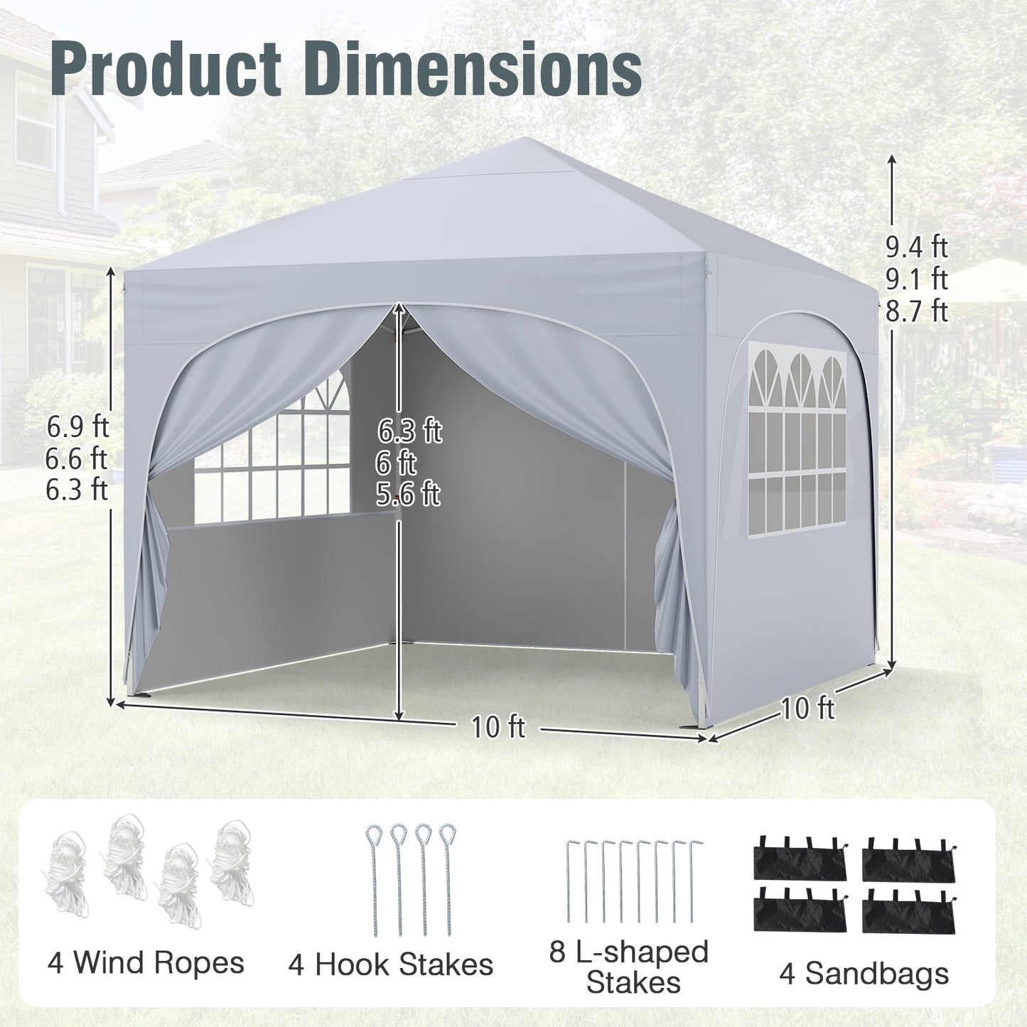 10 X 10 FT Pop up Canopy Tent with 4 Removable Sidewall-White Kids Crystal